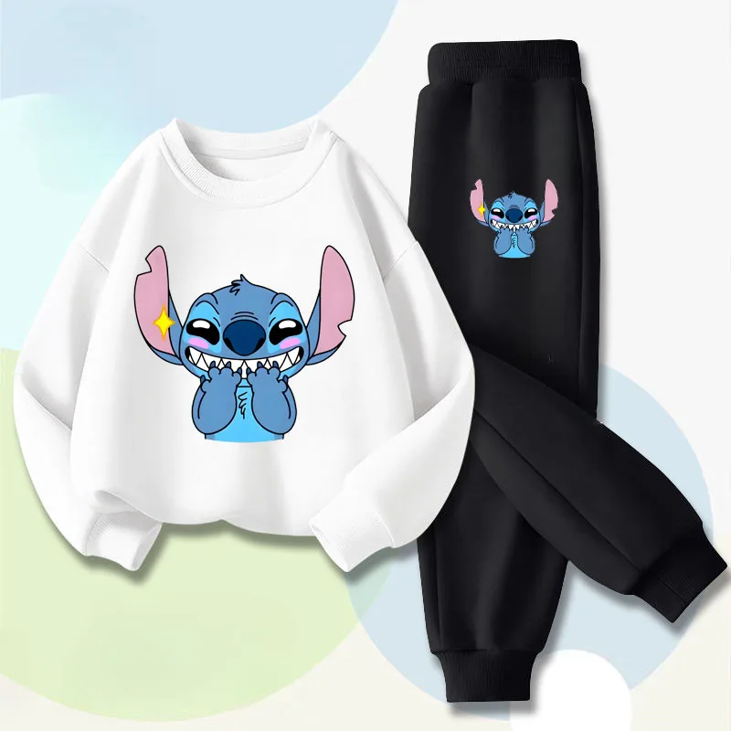 Long Sleeved Children's Pullover Long Pant Two Piece Sets Spring New Boys' Hoodies Set Kids Breathable Sweatsuit Disney Stitch 4