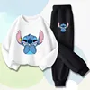 Long Sleeved Children's Pullover Long Pant Two Piece Sets Spring New Boys' Hoodies Set Kids Breathable Sweatsuit Disney Stitch 4