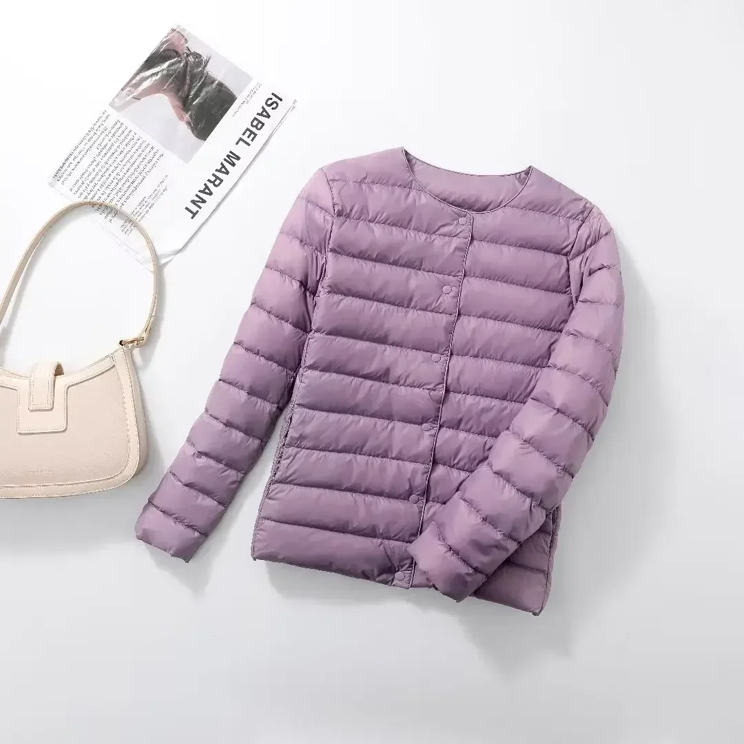 2024 New Women Liner Duck Down Jacket O-neck Variable V-neck Female Fall Spring Autume Collarless Light Quilted Puffer Coat 3
