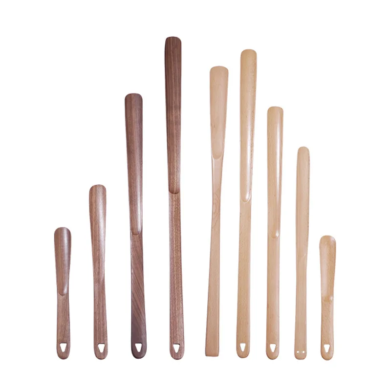 HeMu Black Walnut Shoe Puller for Home Use, Long Handle Shoe Wearing Device, Non Bending Lifting Device