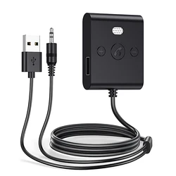 Wireless Bluetooth AUX Car Adapter with Mic and USB - Handsfree Calling and Music Streaming (Bluetooth 5.4)