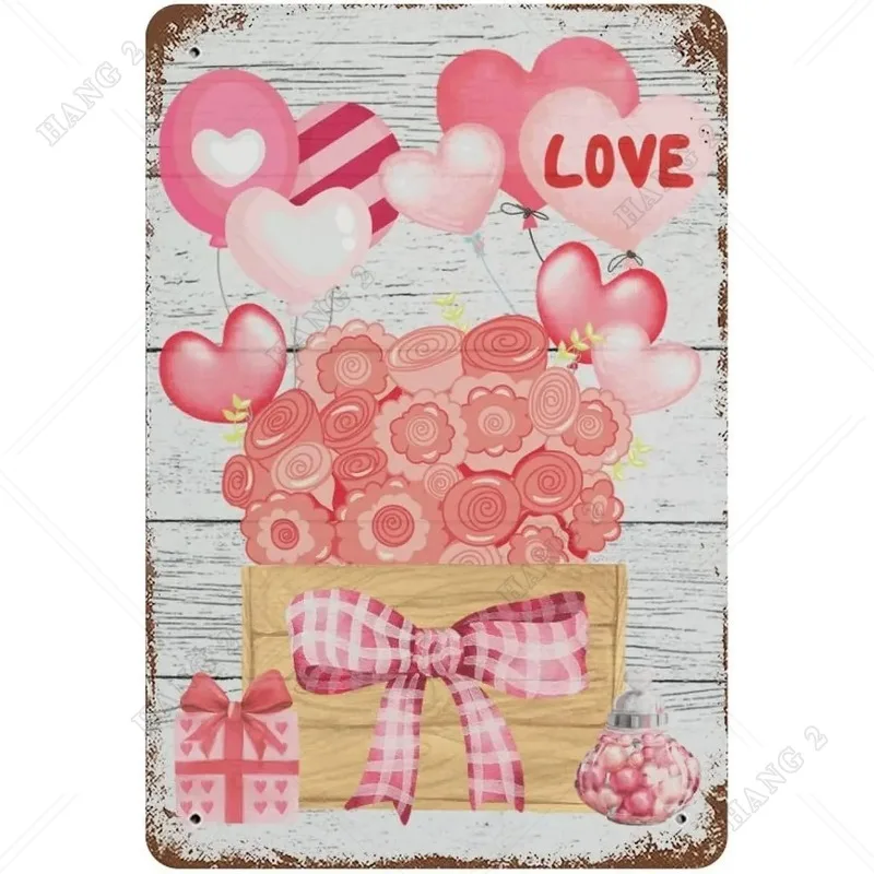 

Цветочный воздушный шар, знак любви, металлический жестяной знак, декор детской комнаты, Розовый Настенный знак, подарок на день Святого Валентина