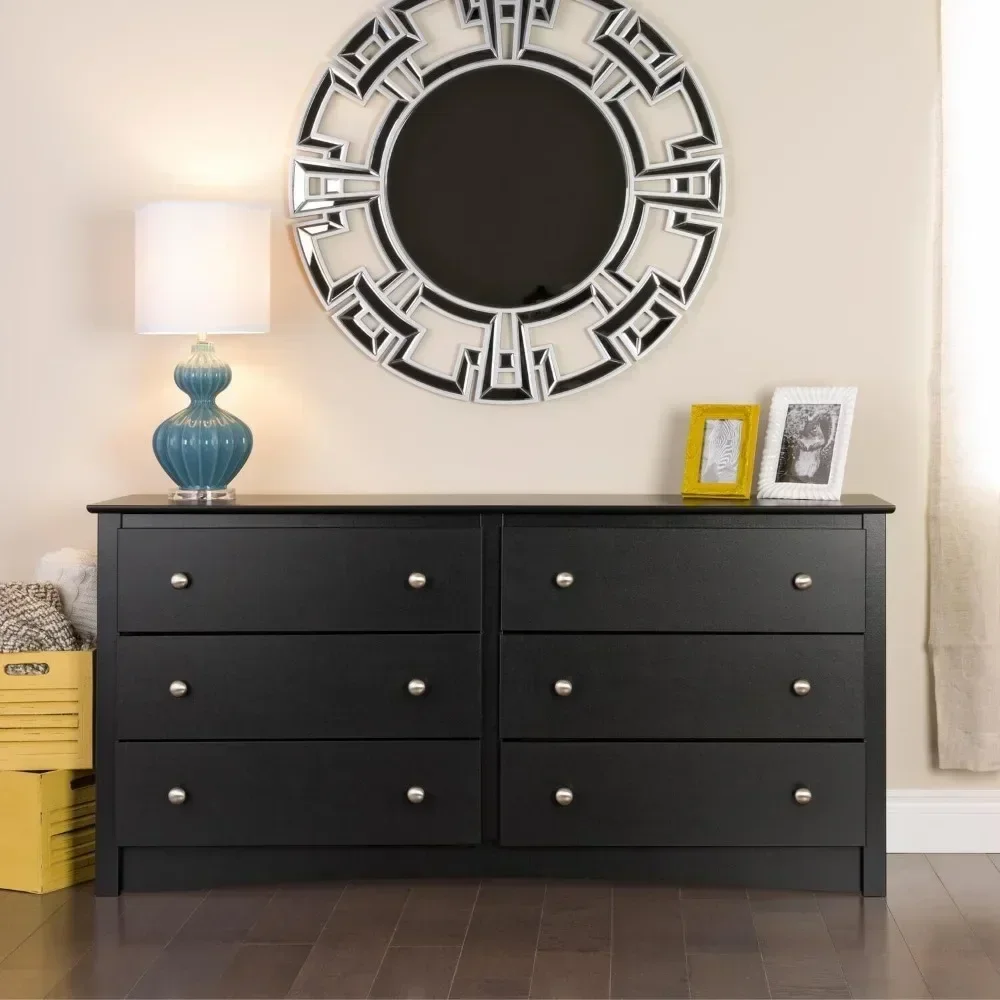 

Dressing Cabinet, Wide Chest of Drawers, Traditional Bedroom Furniture, Black, Drawer Double Bedroom Dresser for Bedroom