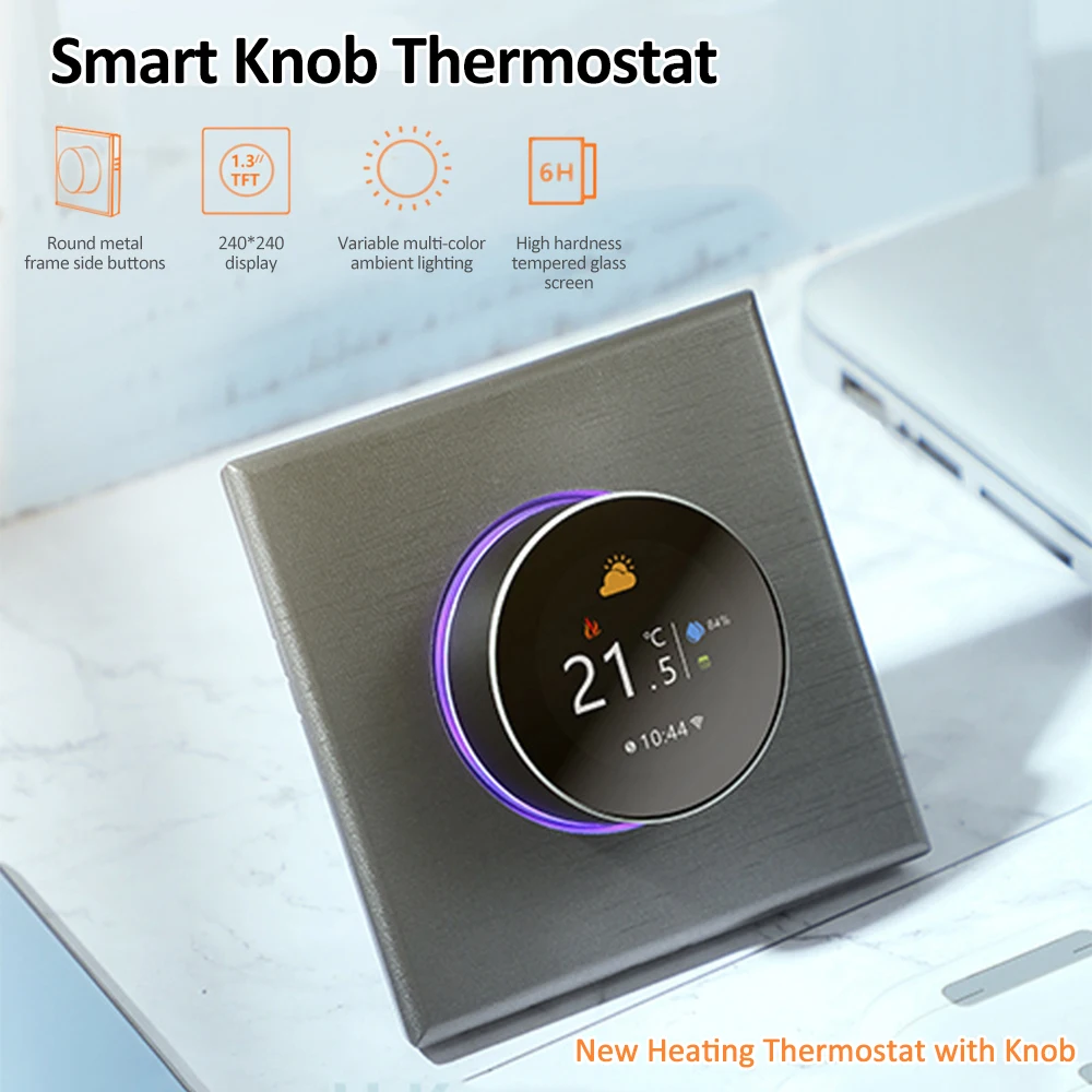 WiFi Smart Thermostat Color Screen Rotary Heating Thermostat with Backlight/Temperature/Sensor/Time Temperature Calibration