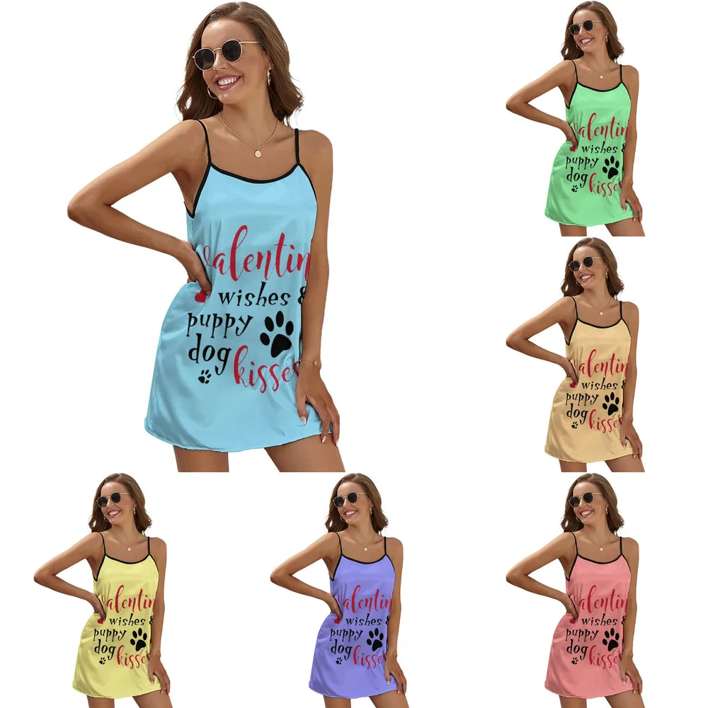 

Women's Fashion Satin Dress O-Neck Print Dress Summer Casual Holiday Sundress Beachwear 2023