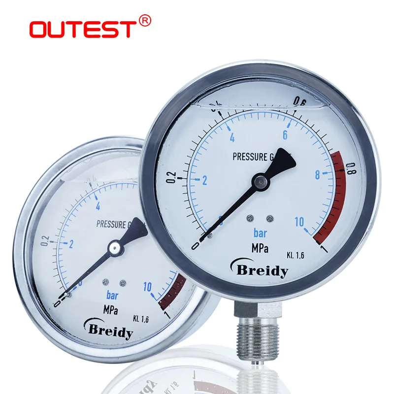 OUTEST 0-60mpa Vertical Stainless Steel Pressure Gauge Anti-vibration Hydraulic Water Oil Air Manometer G1/4 G1/2 images - 6