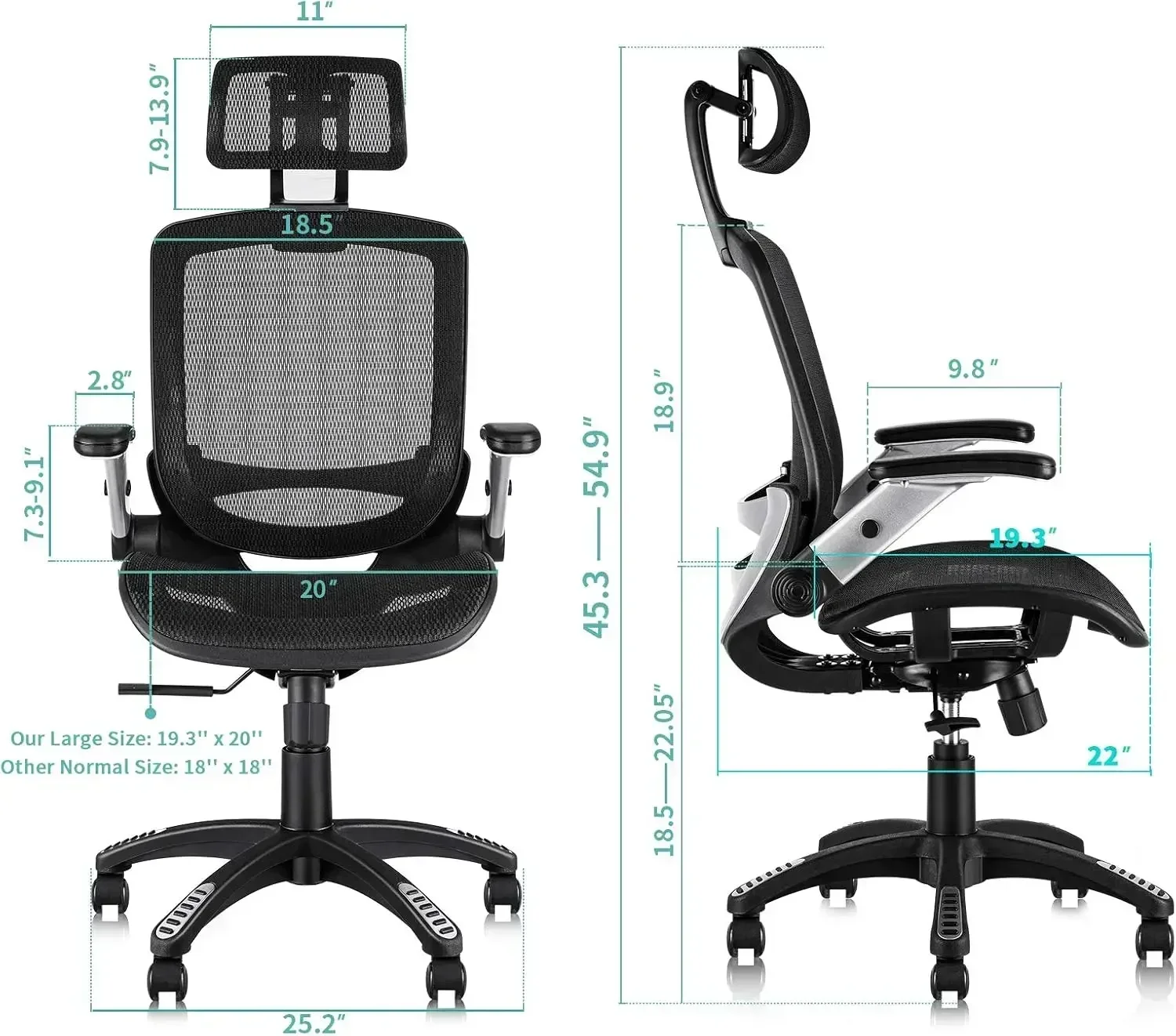 NEW-Ergonomic Mesh Office Chair, High Back Desk Chair - Adjustable Headrest with Flip-Up Arms, Tilt Function, Lumbar Support