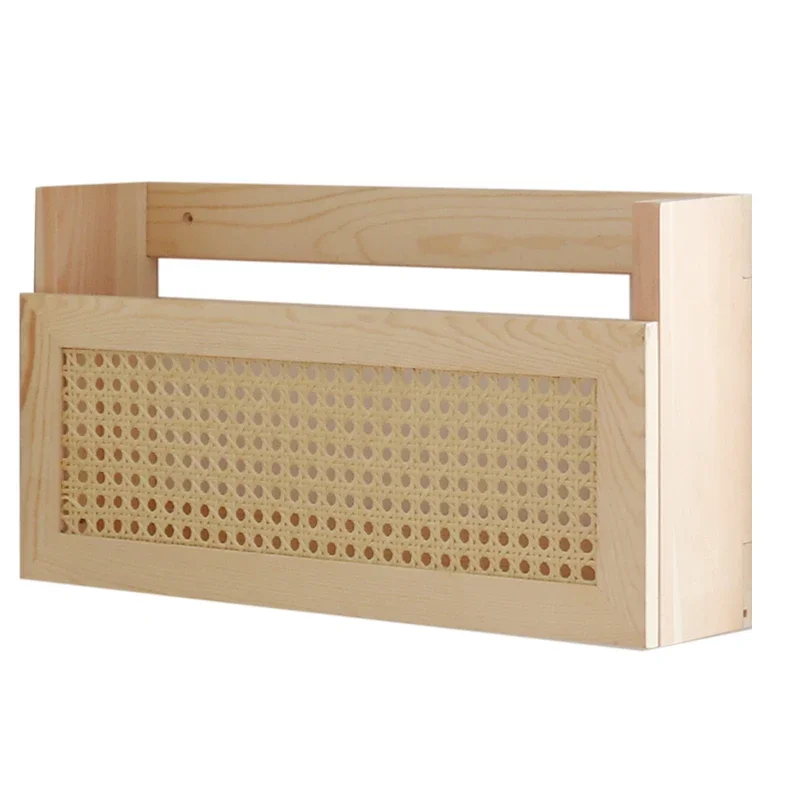 Kid's Study Book Shelf Wall Decoration Magazine Storage Solid Wood Rattan Newspaper Rack Wall Hanging Partition Display Stand