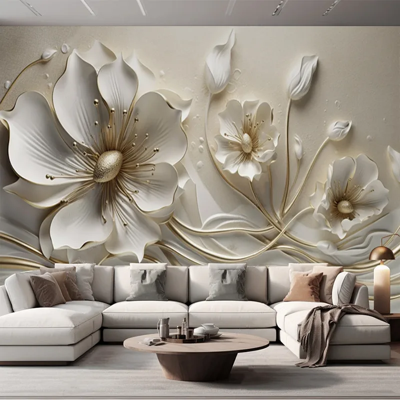 

Custom Light Luxury And Beautiful 3D Relief Jewelry Flower TV Sofa Background Wall Papel De Parede Home Décor Tapety Fresco Art