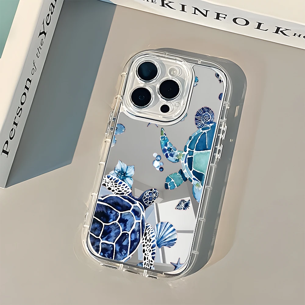 Charming Blue Watercolor Sea Turtle Mirror Phone Case – Soft Cover