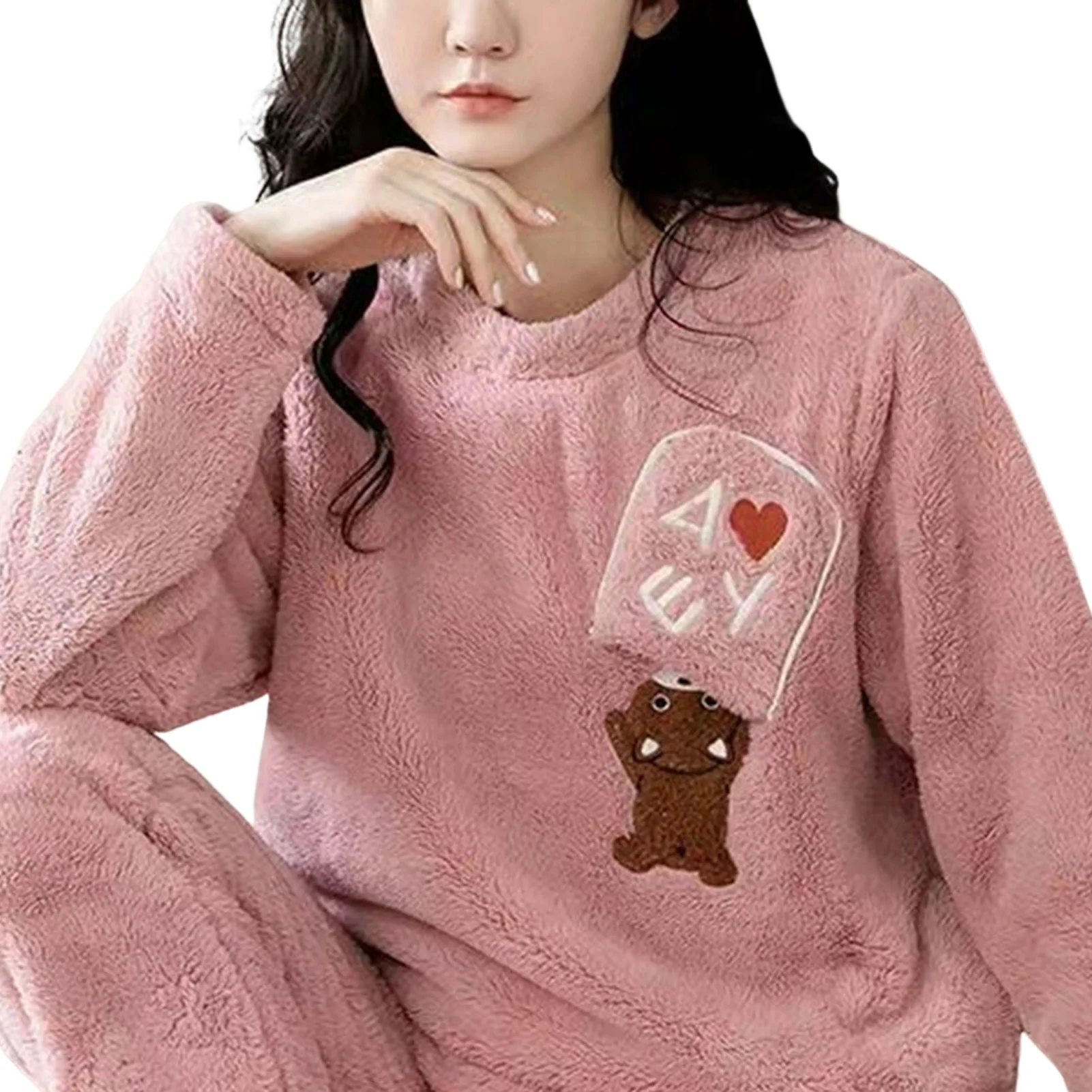

Женские пушистые пижамные комплекты Kawaii свободная пижама из двух предметов для отдыха комплект подходит для домашней одежды