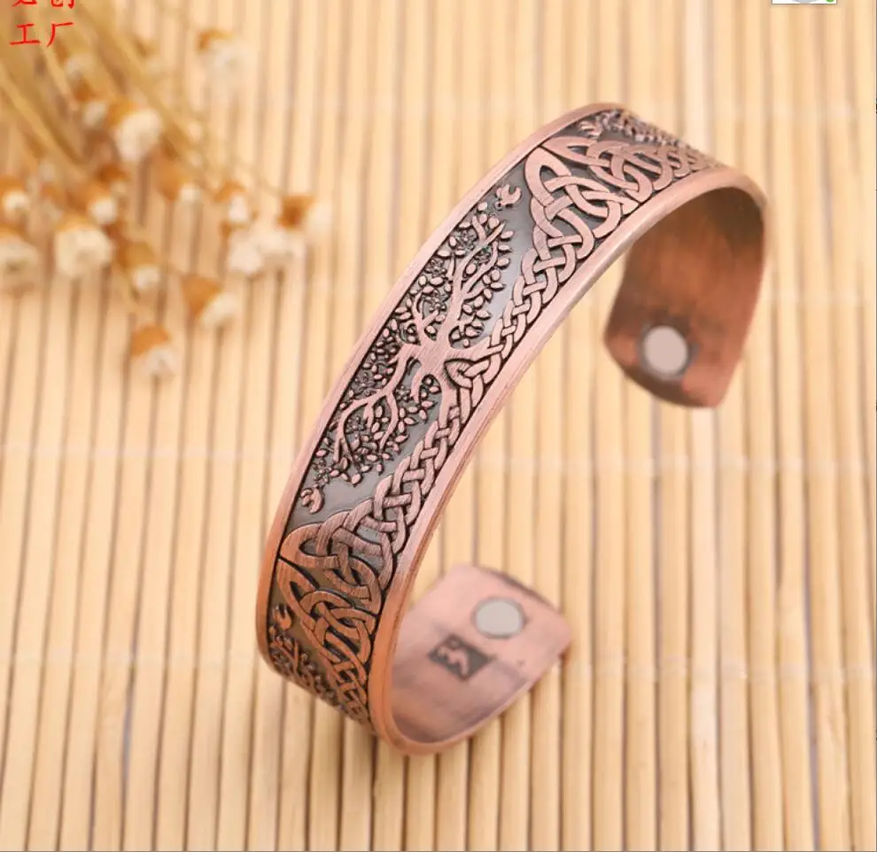 1PC Viking  Health Bracelets Tree Of Life Luck Knot Runes Trinity Magnetic Cuff Bangles Women Men Adjustable Bracelet F1093