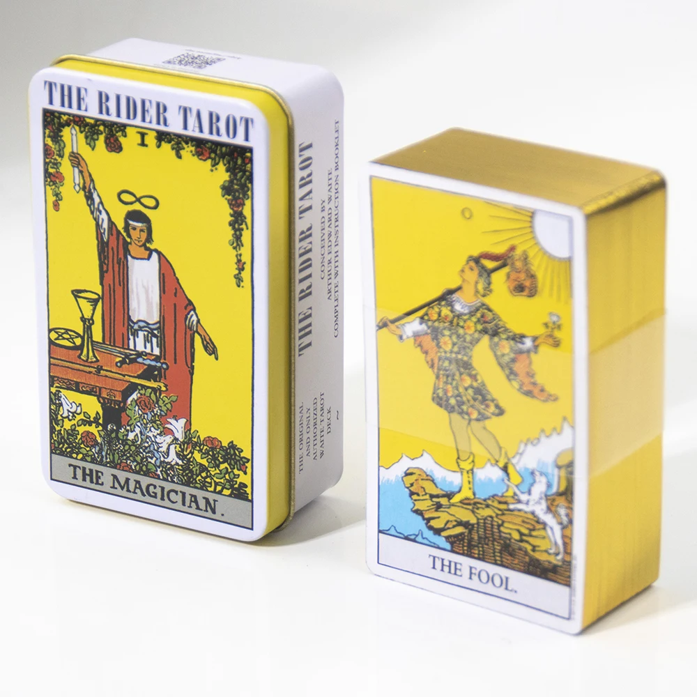Genérico Tarot Rider Con Caja De Hojalata Y Borde Dorado – Baraja De 78 Cartas Con Guía En Inglés, Ideal Para Adivinación, Fiestas Y Astrología, Regalo Original
