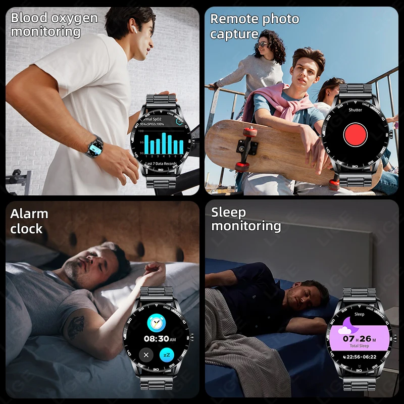 LIGE 2025 New SOS Smart Watch Men's 100+ Sport Modes IP68 Waterproof Watch Heart Rate Blood Pressure Monitoring Smartwatch Men