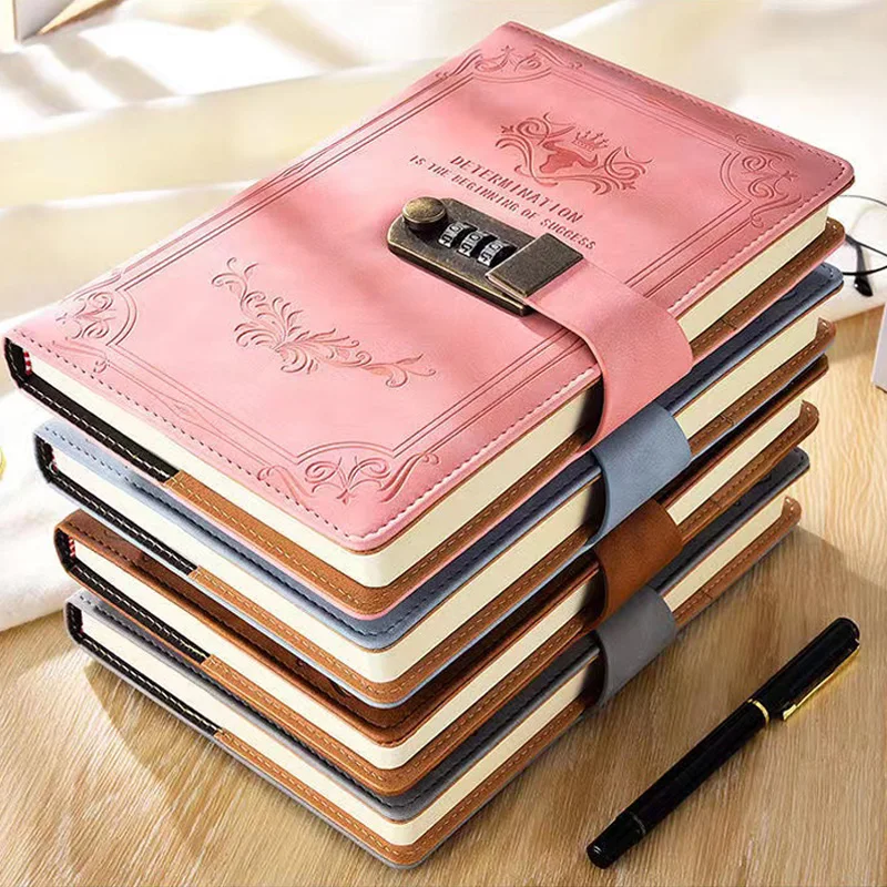 

Diary Thickened Creative Hand Ledger 200 Pages A5 Retro Book with Lock Password Notebook Student Notepad Stationery Binder