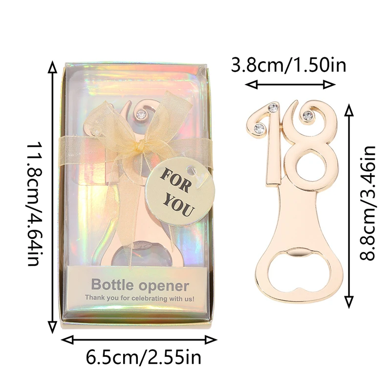 10pcs Golden Birthday Bottle Opener for 18th 30th 40th 50th 60th Birthday Party Wedding Anniversary Decoration Favor Gift Guests