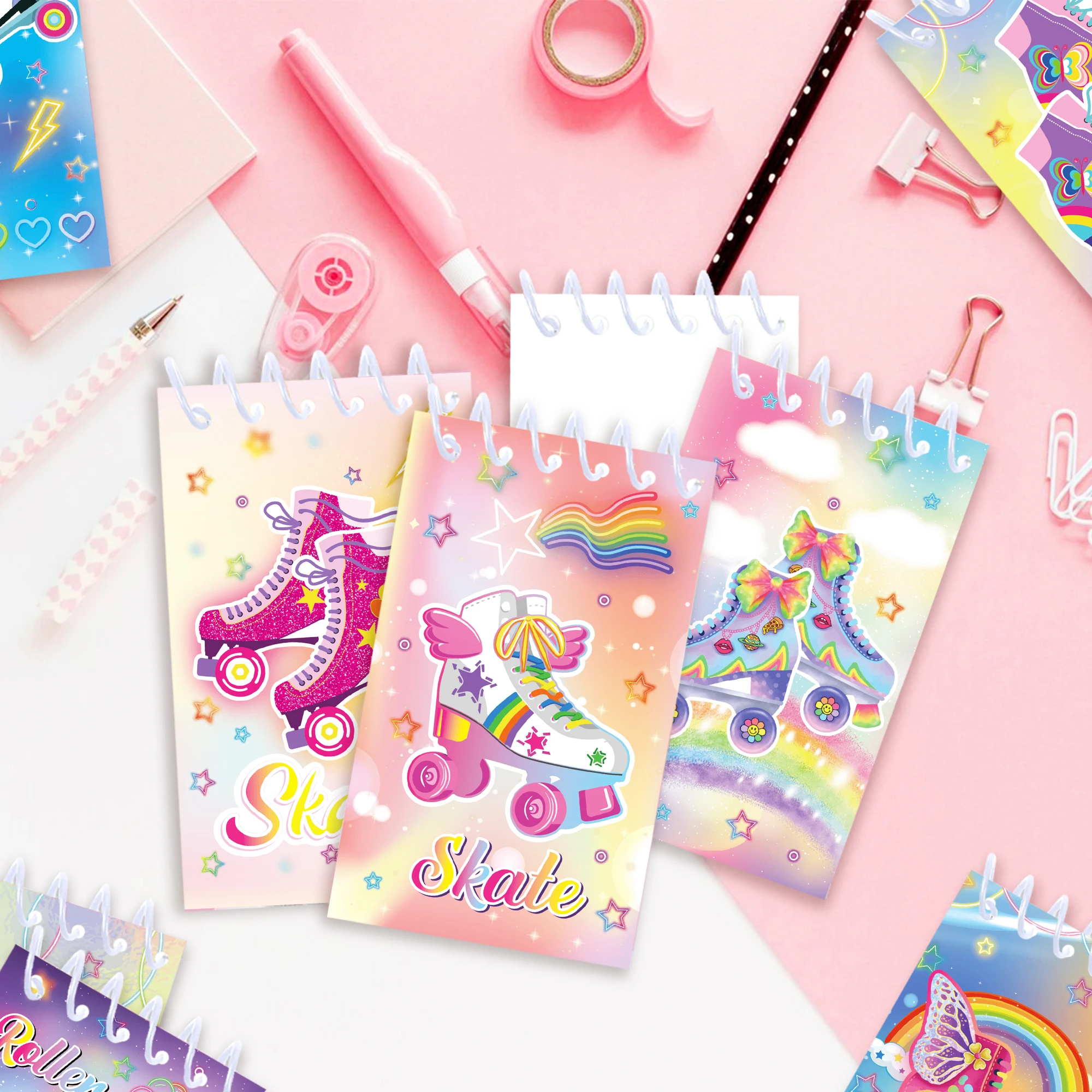8 stücke Skating Schuhe Mini Spirale Spule Notizblöcke Journal Notebook Rollschuh Memo Pad Für Schule Tagebücher Mädchen Geburtstag Party – Detail 8