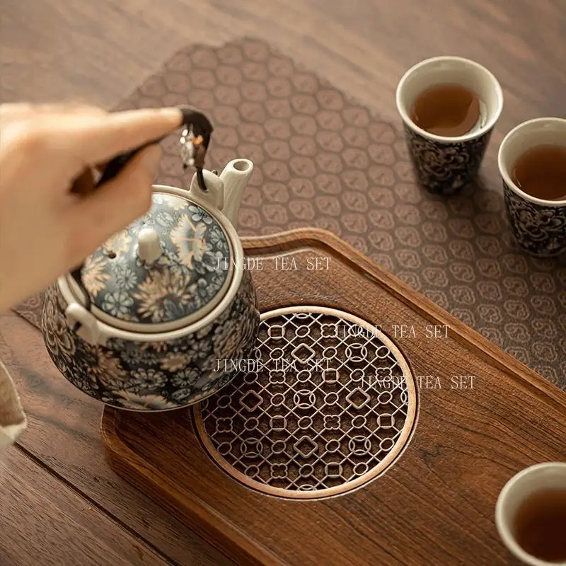30*15*2cm Walnut Chinese Style Tray High End Household Tea Tray Solid Wood Small Grid Dry Foam Table Vintage Tea Mat