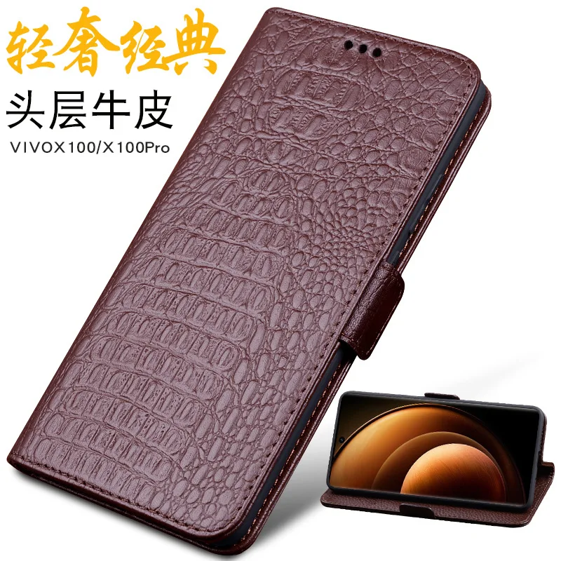 

Hot Sales Luxury Real Cowhide Or Lich Genuine Leather Flip Phone Cases For Vivo X100 Pro Hell Full Cover Pocket Bag Case
