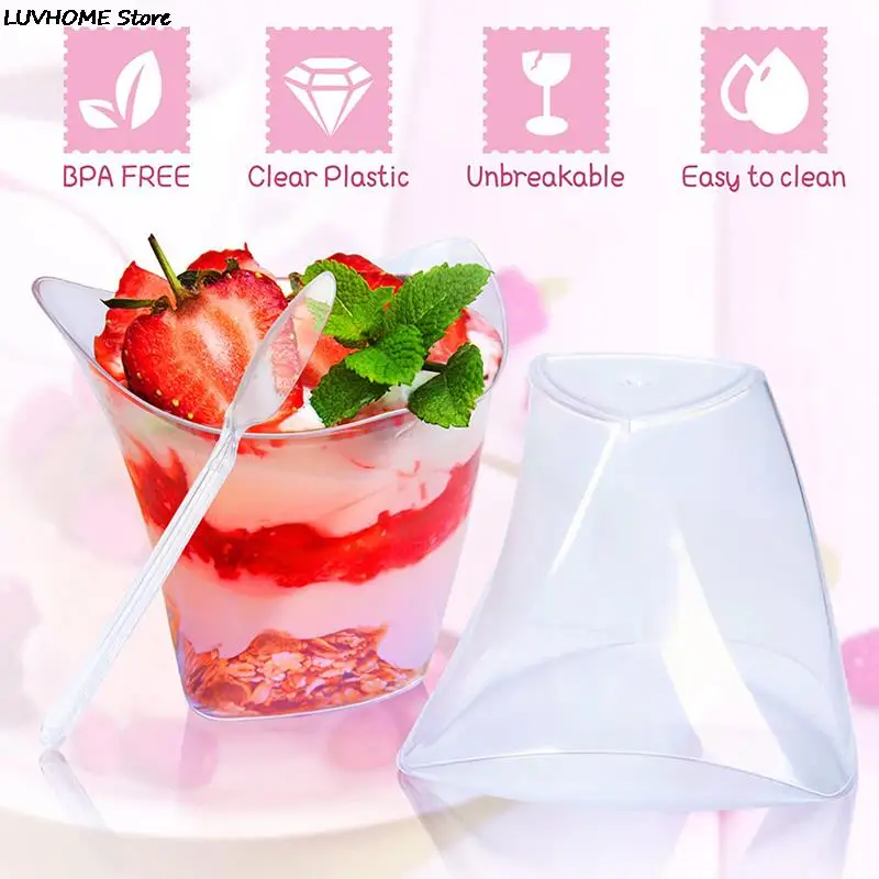 10Pcs 100ML Disposable Plastic Dessert Cups Birthday Transparent Party Ice Cream Home Christmas birthday party supplies plastic cups dessert cups plastic dessert cups
