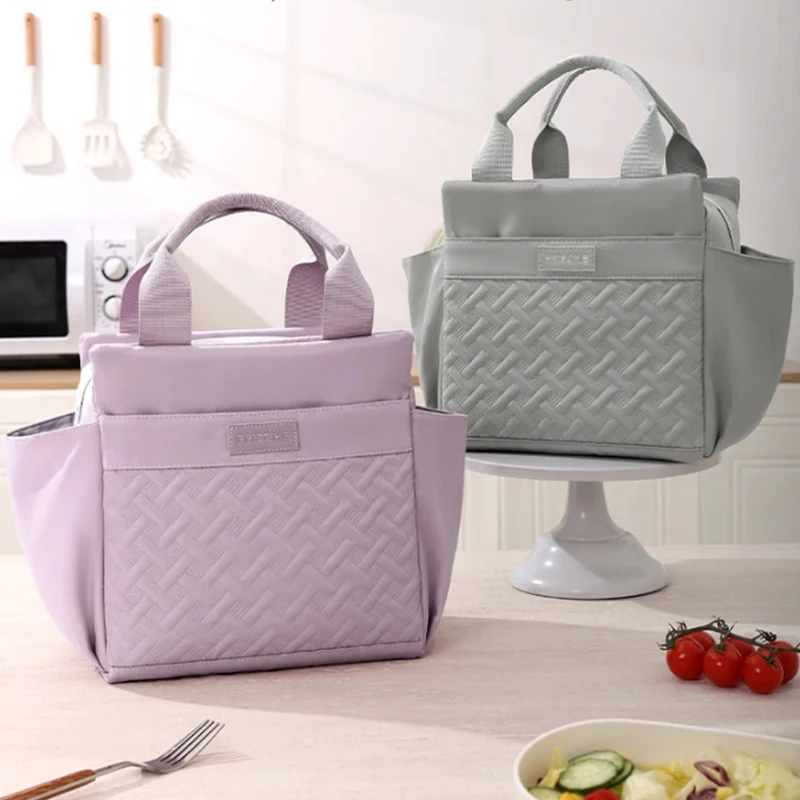 Women Insulated Lunch Bag Oversized Opening Handbag Leak Proof Refrigerated Bag with Side Pockets Suitable for Picnicking 3
