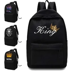 New Canvas Couple High School Bag Men Backpack Shoulders Laptop Backpack Unisex Backpacks King&Queen Pattern PrintedSport Bag