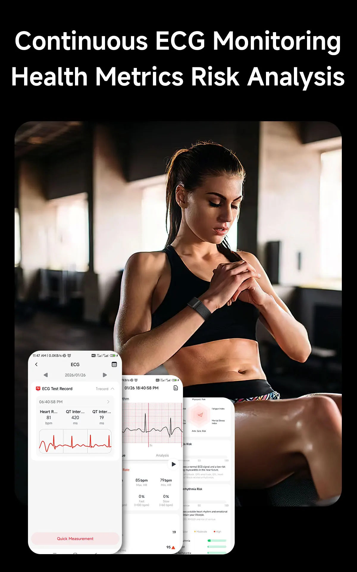 간호용 등급 피트니스 트래커 SpO2 혈중 지질 요산 ECG+PPG 방수 밴드 체온 측정 스포츠 스마트 팔찌 5.0 MG