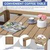 4 Piece Acacia Wood L-Shaped Outdoor Sectional Sofa Set with Built-in Side Table and Cream White Cushions, Conversation Set 5