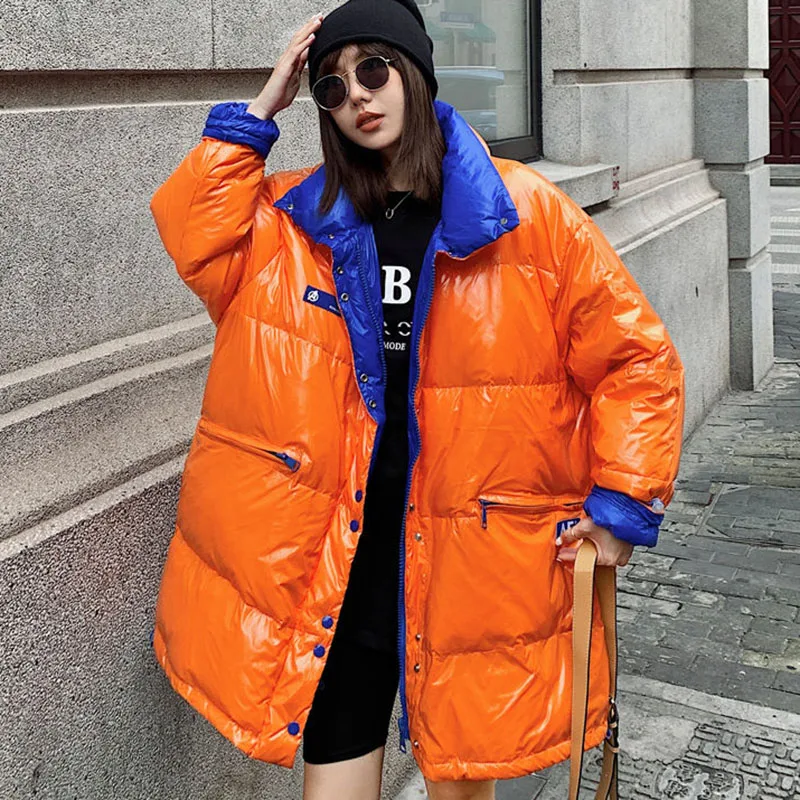 

New Winter Down Jacket Female Korean Glossy 90% White Duck Down Coat Super Size Women's Thicke Warm Winter Snow Parker Overcoat