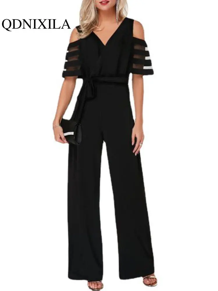 

Women's Jumpsuit New In Fashion Casual Sexy V-neck Off Shoulder Solid Color High Waist Female Jumpsuit Elegant Clothes for Women