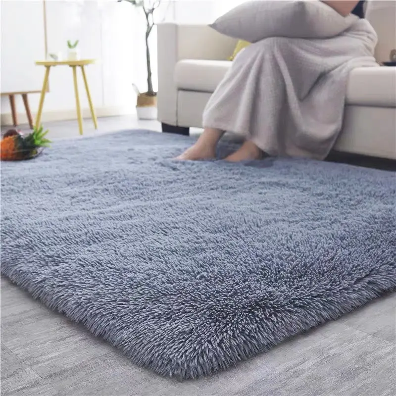 Shaggy Carpets For Living Room Bedroom Modern Black Solid Color Plush Floor Fluffy Mats Kids Room Faux Fur Area Rug Non-slip Mat 4