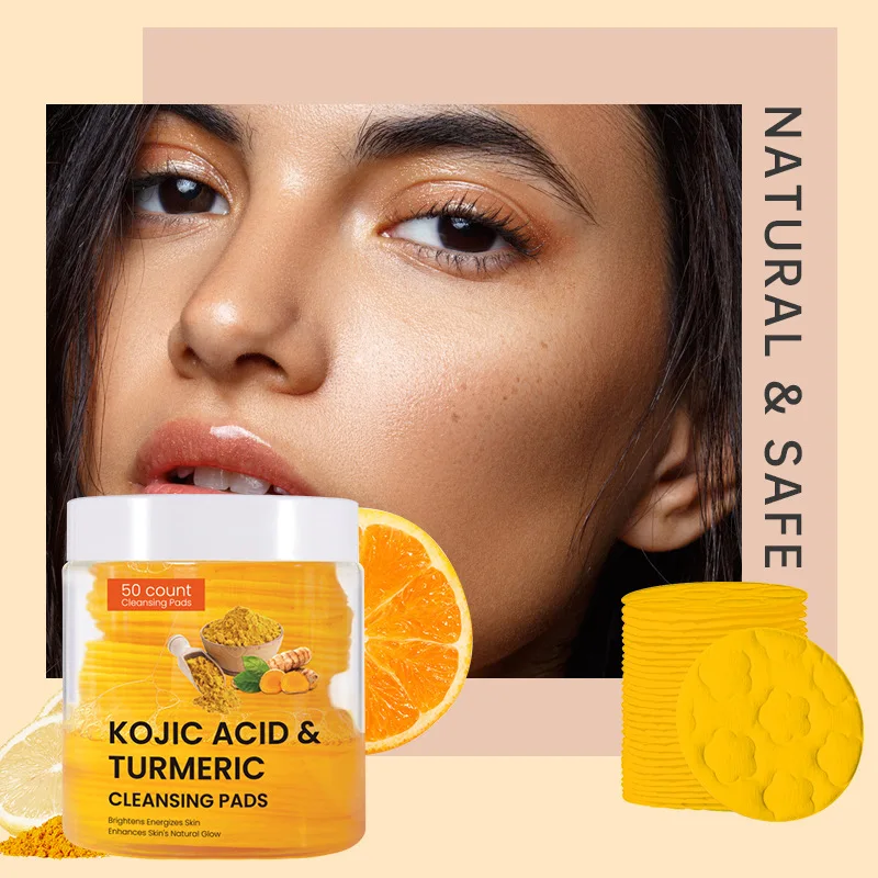 30/50Pcs Natural Cleansing Pads Turmeric Kojic Acid Exfoliating Action Fades Dark Spots Skincare Pad Facial Deep Cleanser Sponge