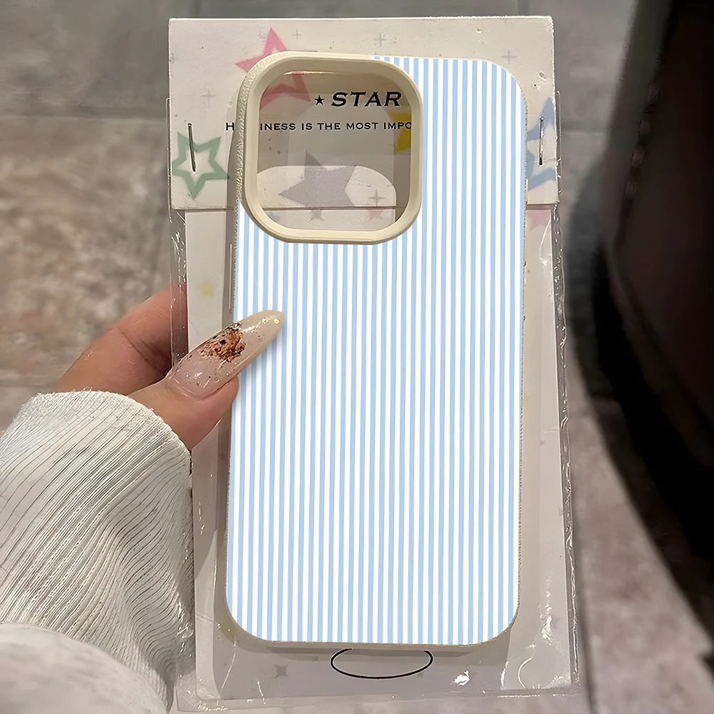 Light Blue Stripe Pattern Lychee Soft Phone Case Cover