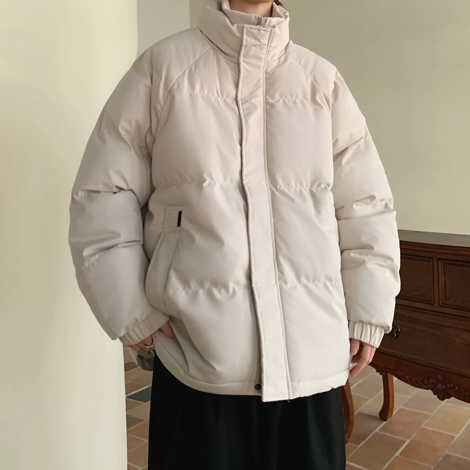 2023 Autumn Winter Men Fashion Solid Color Bright Cotton Clothes Fashion Fake Two Piece Hooded Padded Casual Loose Wadded Jacket