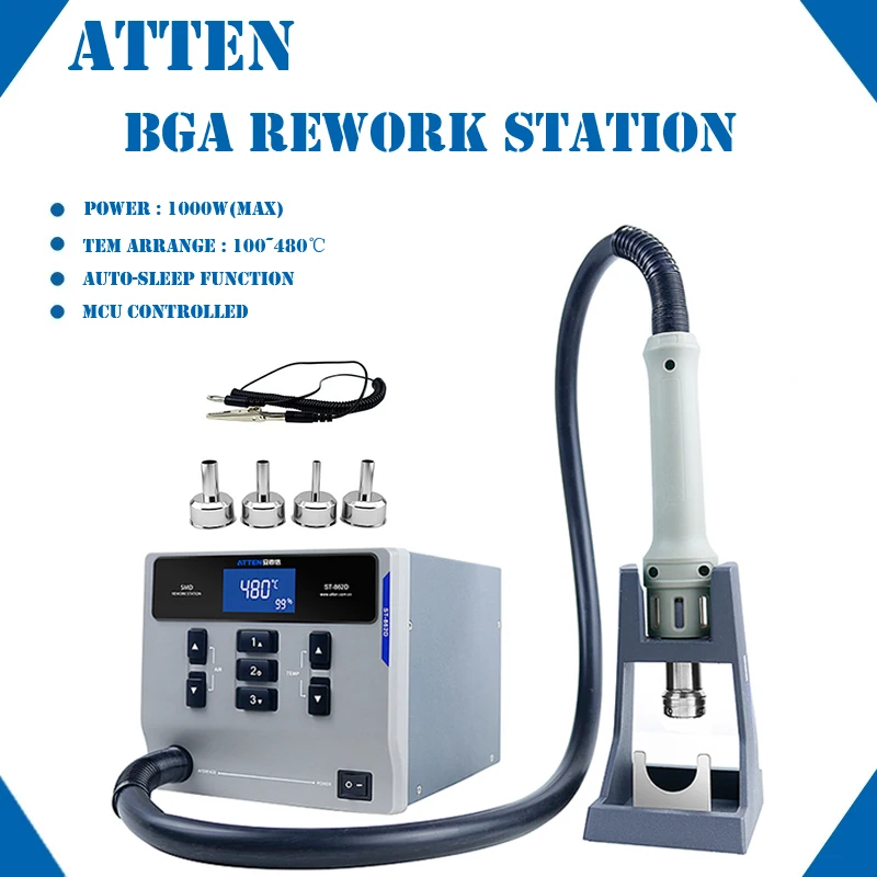Hot Air Gun Soldering Station Heat Gun ATTEN ST-862D Hot Air Gun Soldering Station Lead-free Intelligent Digital Display 1000W Rework Station For Phone PCB Chip Repair