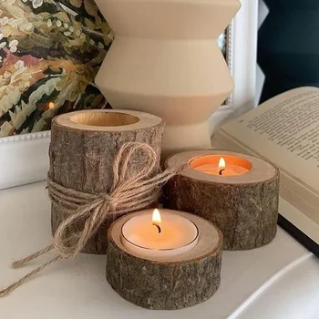 Portacandele in legno con luce da tè Candeliere rustico Tealight Tavolo per la casa Matrimonio Compleanno Festa San Valentino Decorazioni per la casa 1