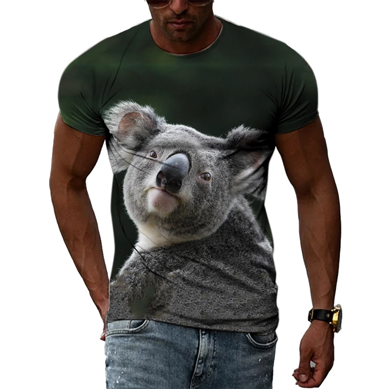

Summer New Koala Graphic T Shirts Men Fashion Casual Funny Round Necck Tees 3D Printed Animal Pattern Short Sleeve T-shirt Tops