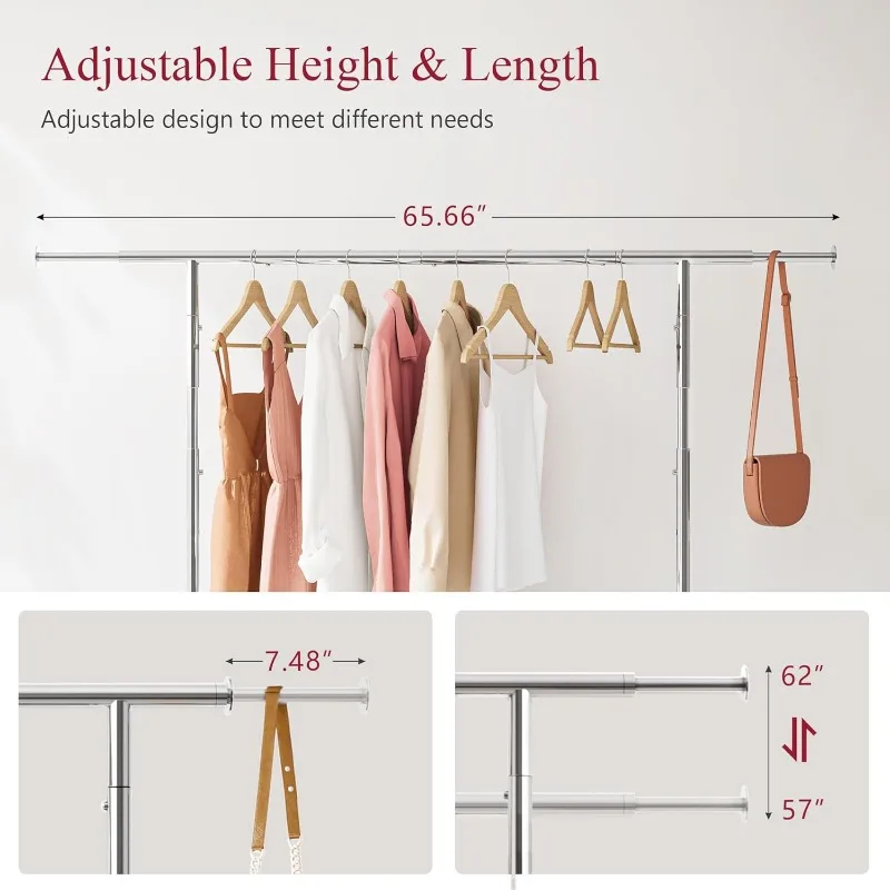 Heavy Duty Clothes Rack Foldable Garment Rack with Wheels and Extendable Rod, Freestanding Clothing Rack 3