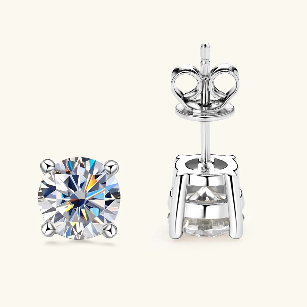 1 CT Moissanite Screw Back Solitaire Stud Earrings | GRA Certified D Vvs1 925 Sterling Silver 5mm