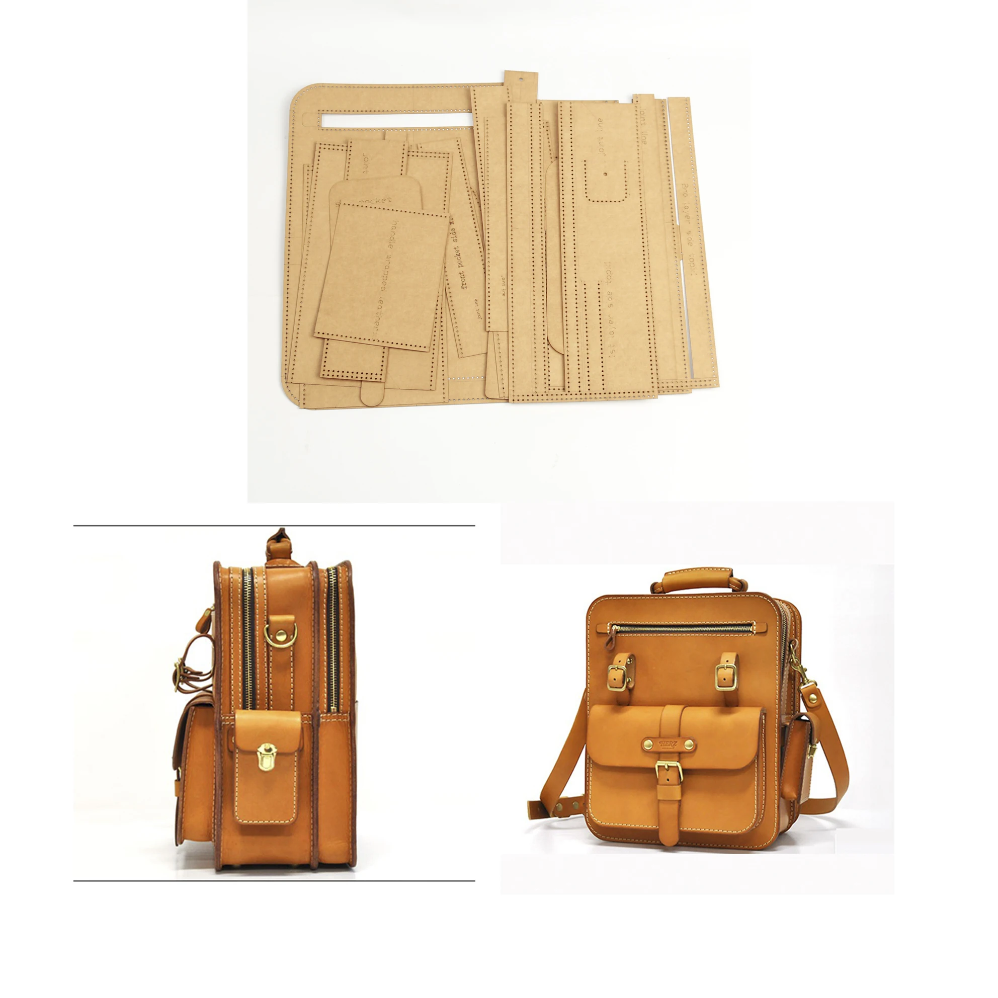 Leather Kraft Backpack Die Cutting Kraft Paper Sewing Pattern Hollowed Stencil Template 31x22x11cm diy leather sewing kit leather craft template sewing template