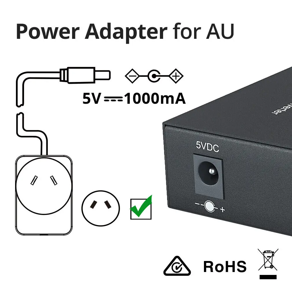 20KM Gigabit Ethernet Media Converter, Dual SC Fiber Connector, 1310-nm Single-mode