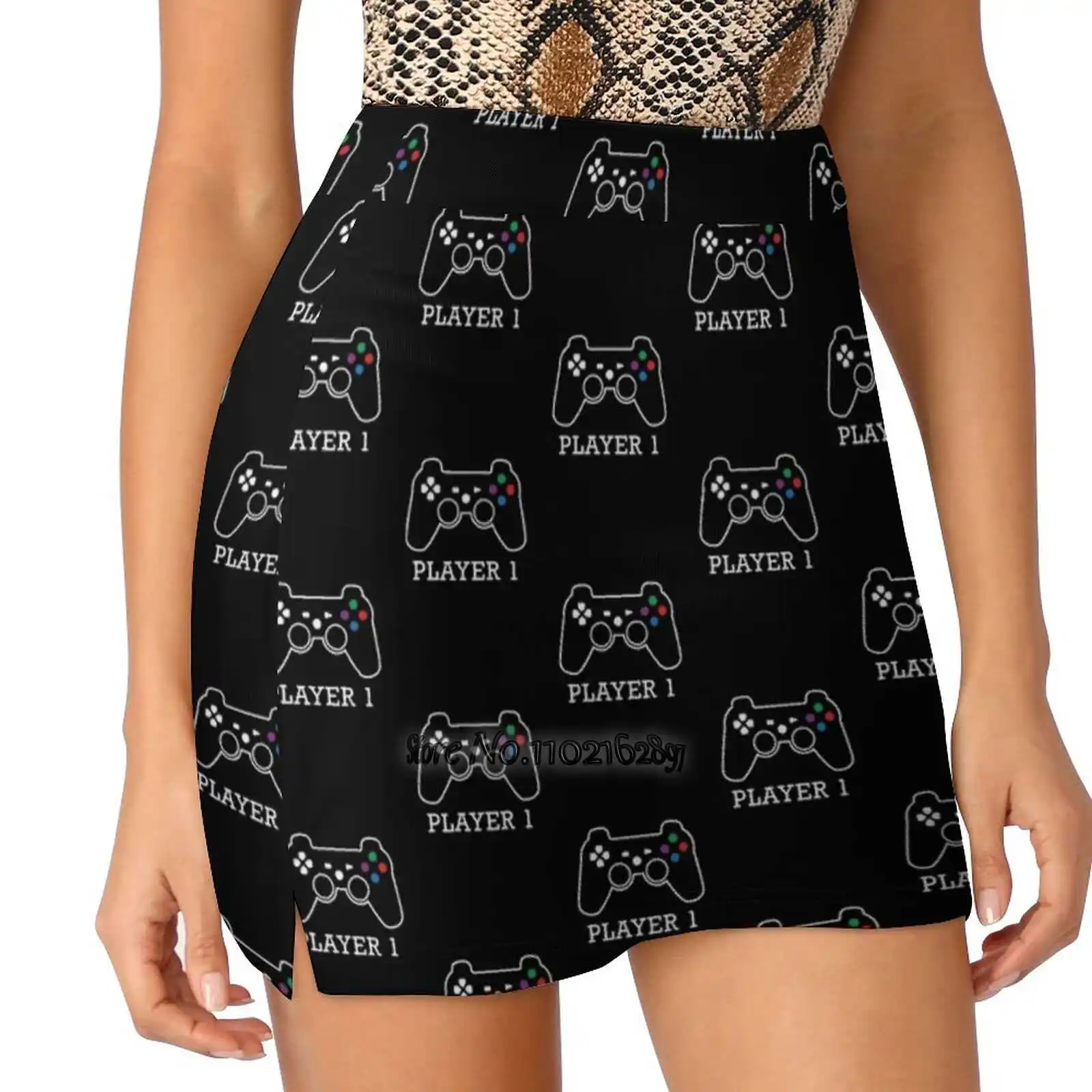 

Player 1 Trending Fashion Skirt Summer Printed Women Sport Skirts Double-Layer Athletic Gaming Nerds Geek Player 1 Controller