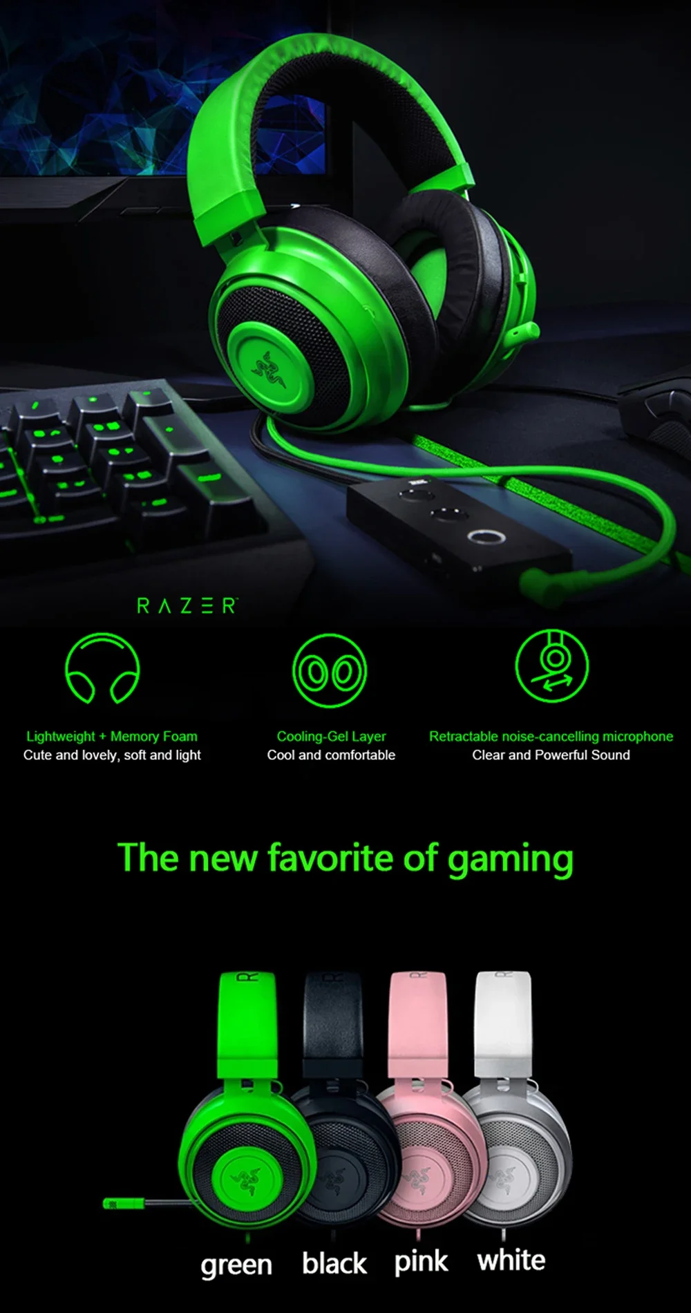 Razer Kraken Pro V2 Gaming Headset Headphone for Wired Headphones Microphone 7.1 Surround Sound for Xbox One PS4 Gamer Earphone