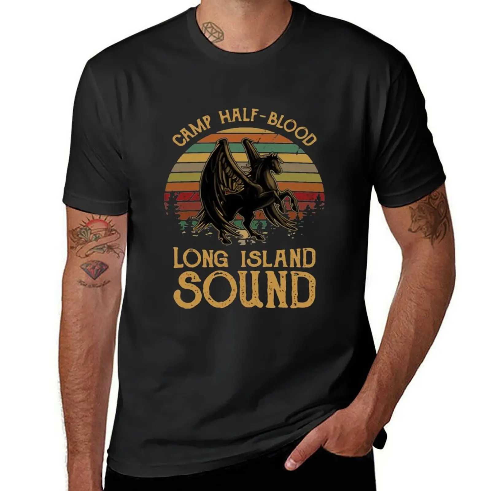 

Vintage Percy Jackson Camp Half Blood Long Island Sound Sunset T-Shirt Short sleeve tee Blouse customs plain black t shirts men