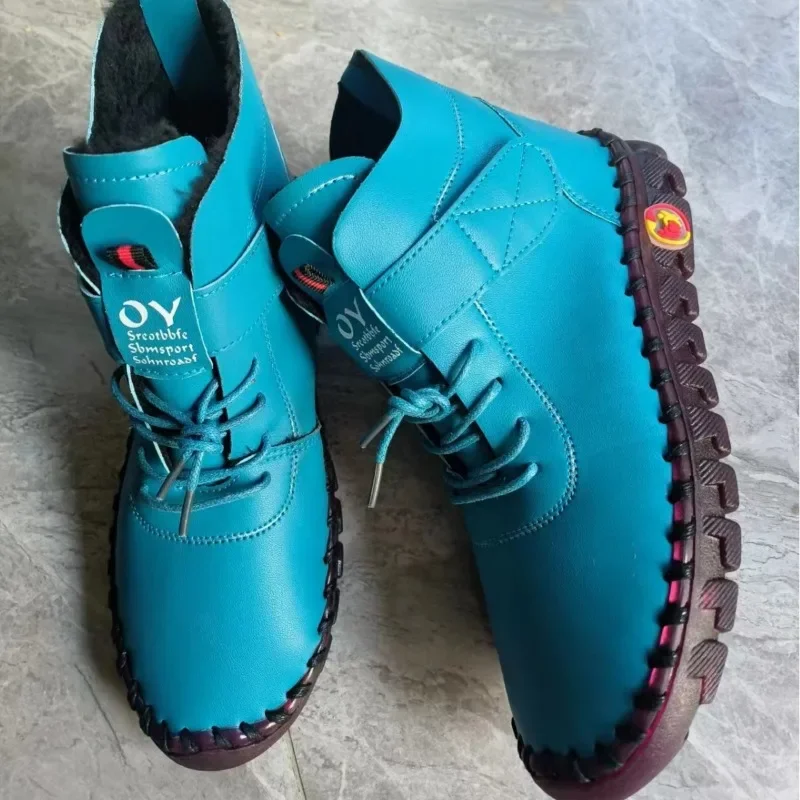 2023 Fur Thick Boots Women's Short Leather Boots Ladies Furry Orthopedic Shoes Woman Winter Waterproof Snow Boot Botas Mujer