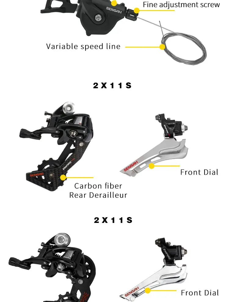 Dérailleur,levier de changement de vitesse 2x11 vitesses, avec câble intérieur, dérailleur en