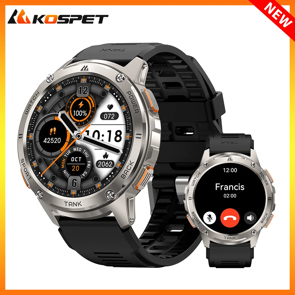 2024 NEW KOSPET TANK T3 Smartwatch For Men Smart watches Women Rugged Military Digital Electronic Bluetooth Waterproof Watch