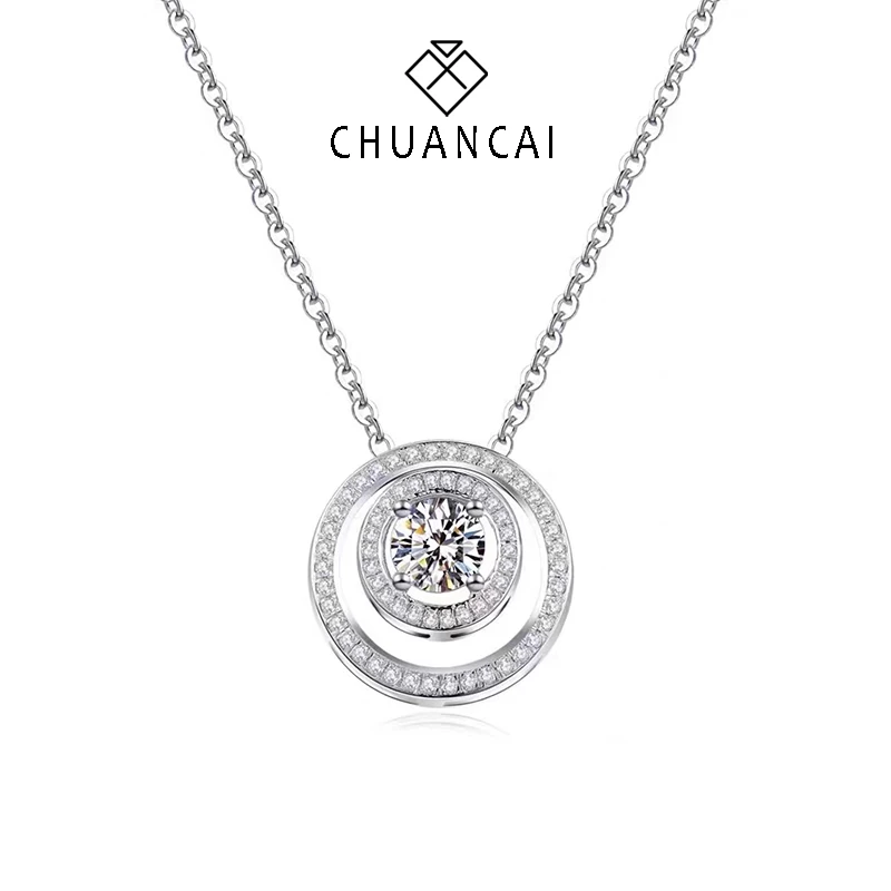 

ChuanCai 1 Carat D Color Moissanite Pendant Necklace Round Brilliant Cut Silver 925 Moissanite Diamond Test Past White Gemstone