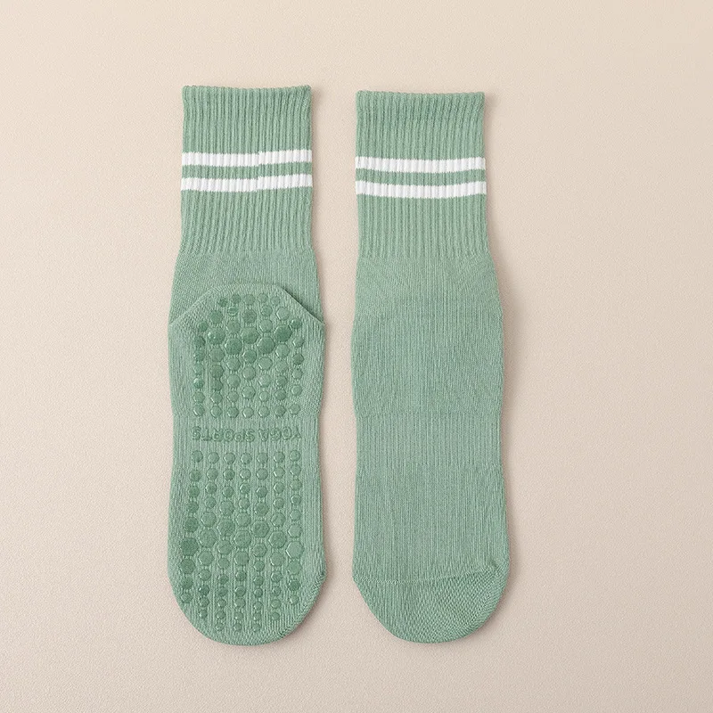 New Cotton Breathable Mid-calf Yoga Socks Solid Color Striped Anti-slip Sports Socks Pilates Dance Fitness Training