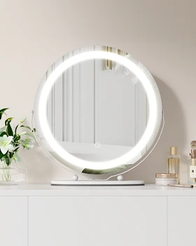 Led Makeup Mirror, 19 Inch Large Vanity Mirror With Lights, 3 Colors Dimmable Round Led Lighted Makeup Mirror For Dressing Room 1